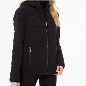Michael Kors Packable Downfill Puffer Jacket Faux Leather Trim